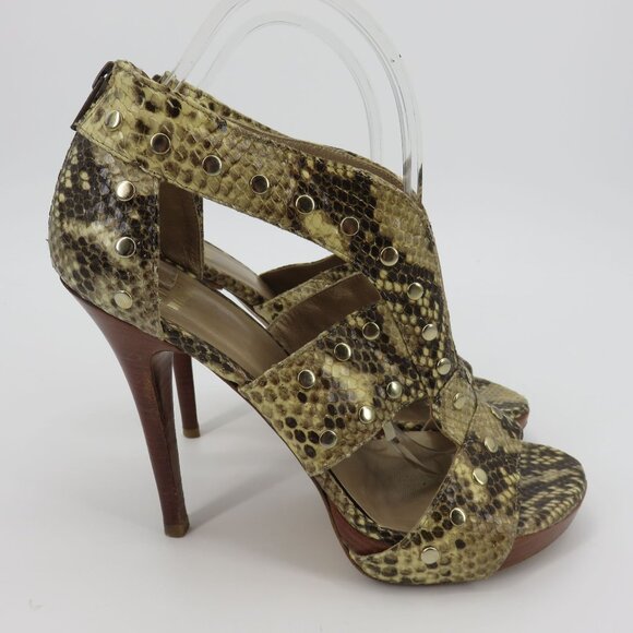 Stuart Weitzman Women 9 M AIRFORCE Roccia Serpent Snakeskin Studded Heels Y2K - Picture 8 of 13